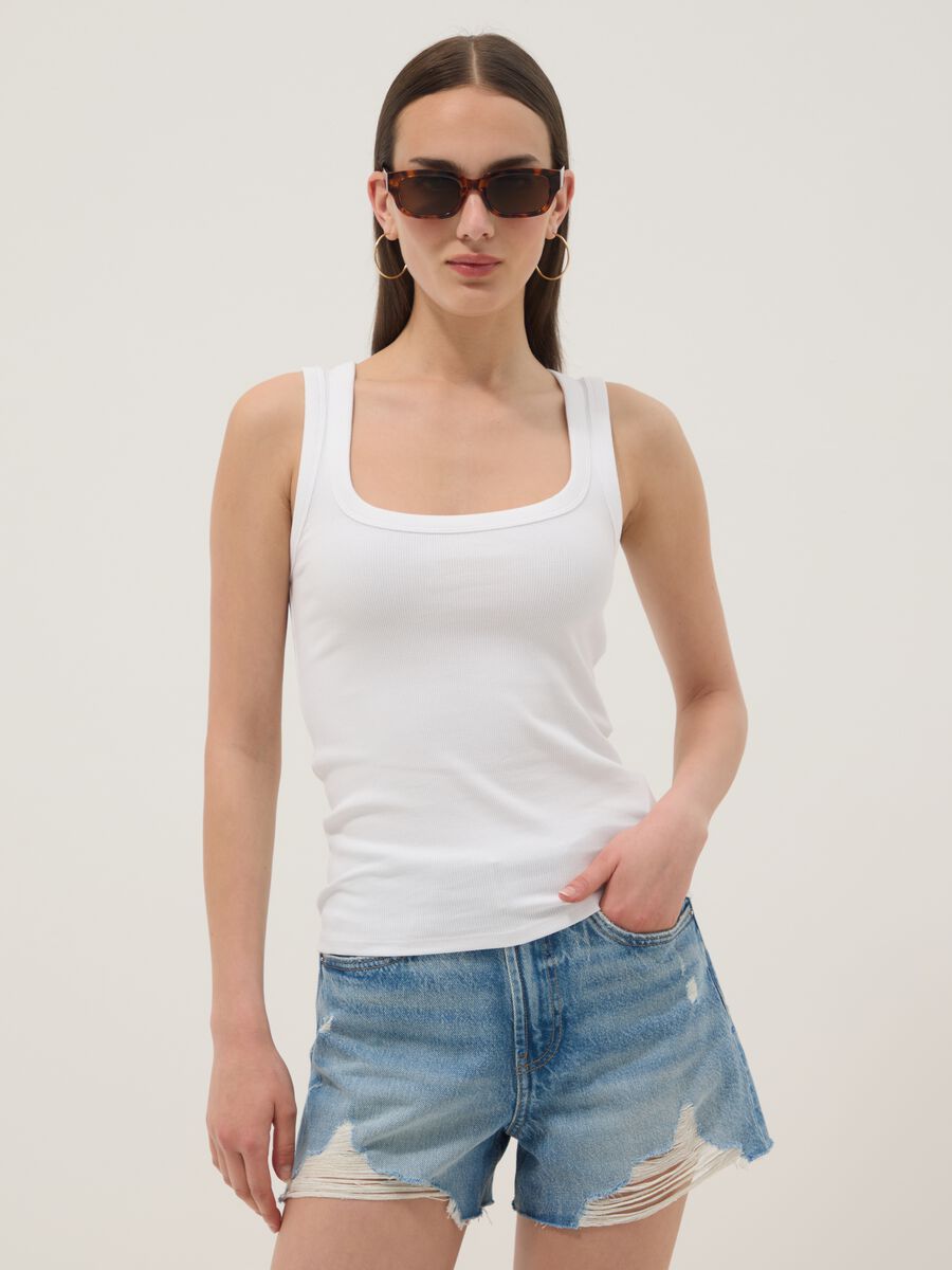 White stretch cotton tank top_1