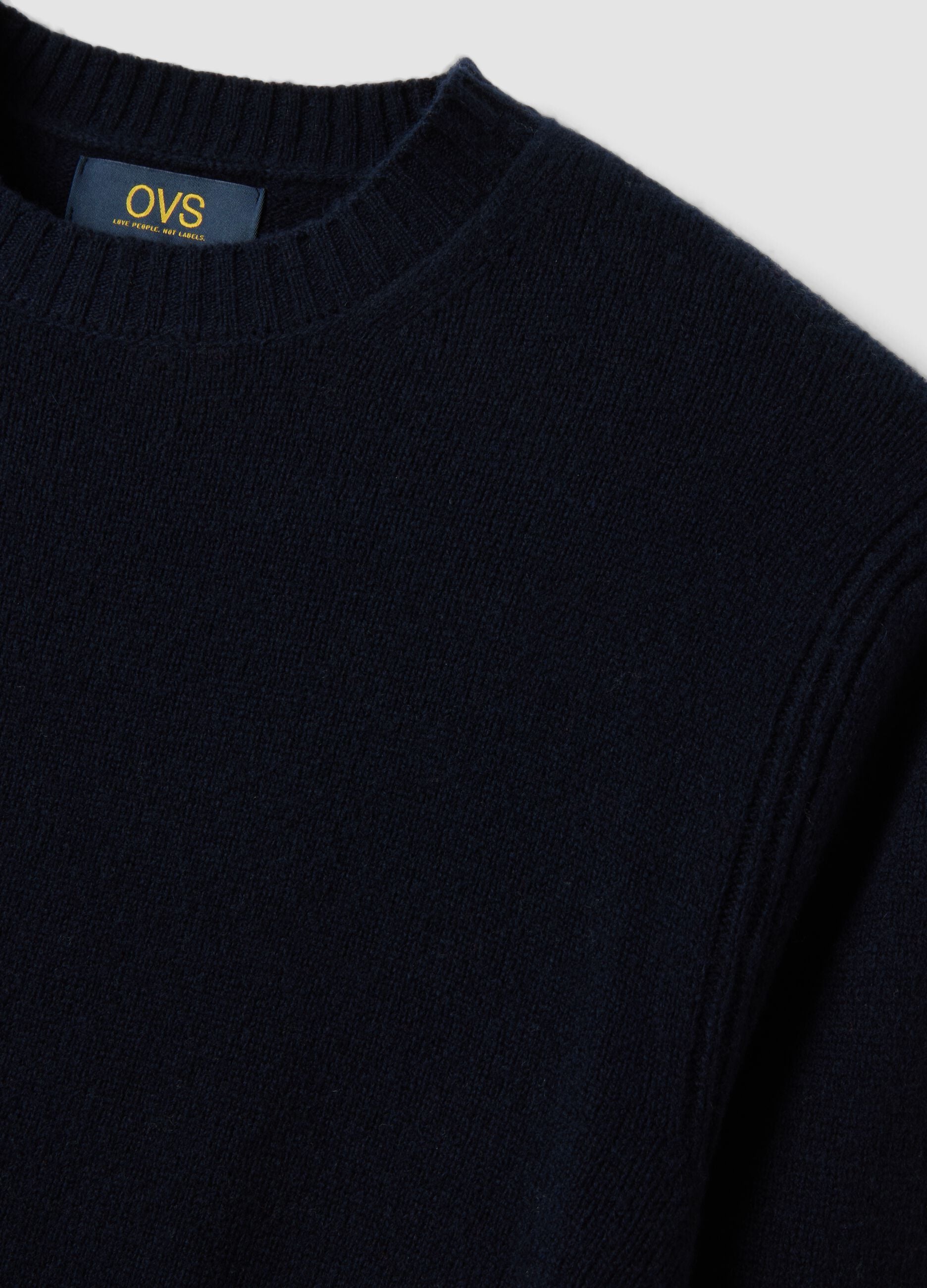 Navy blue crew-neck wool-blend jumper, regular fit