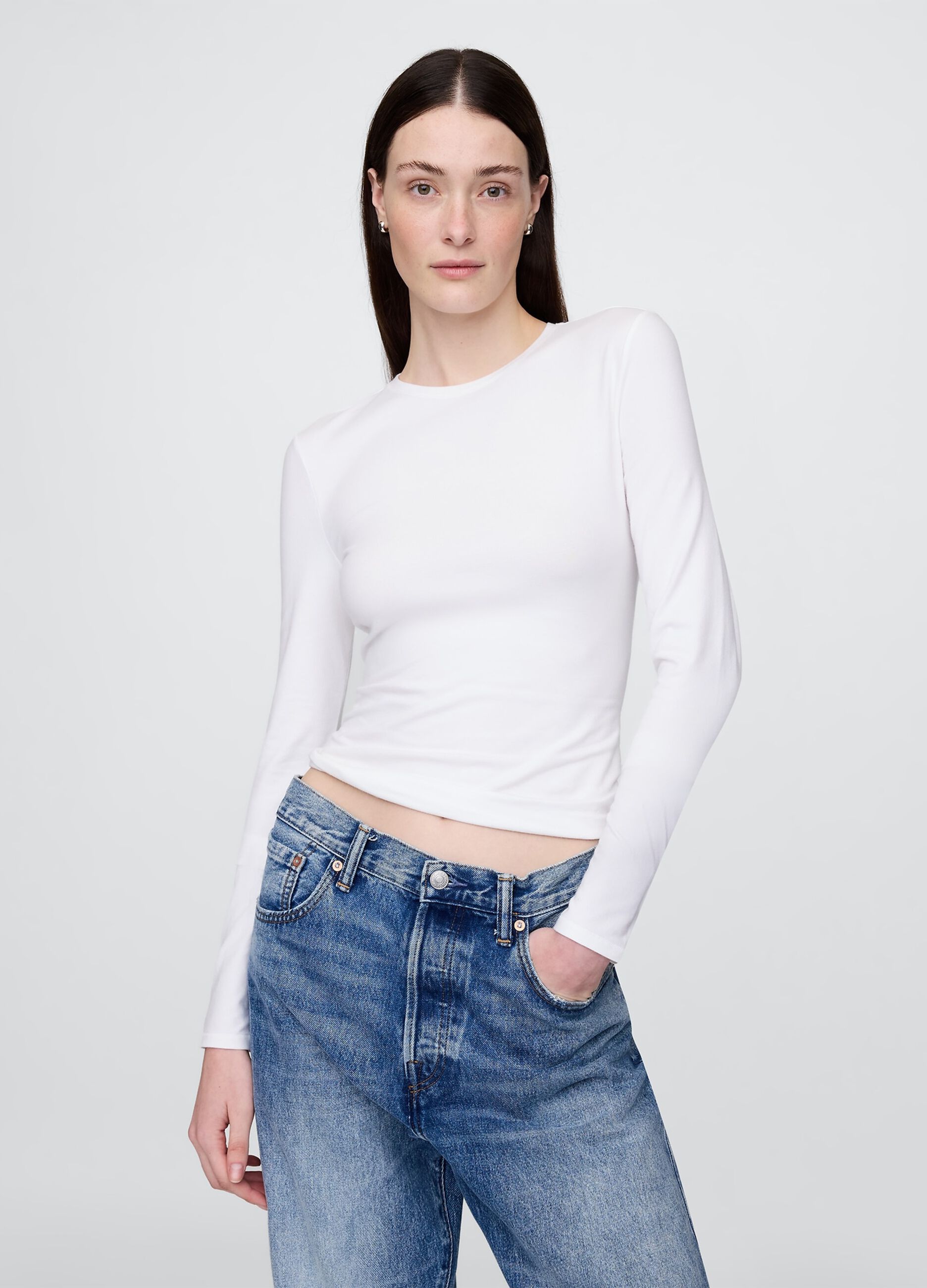 T-shirt bianca a maniche lunghe elasticizzata