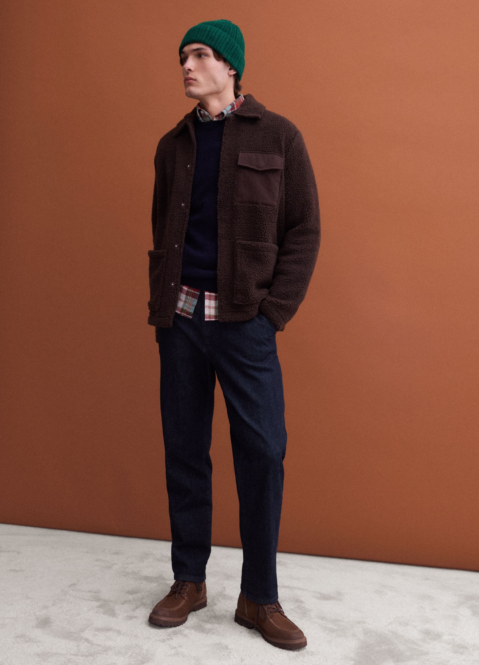 Brown regular-fit sweatshirt with collar