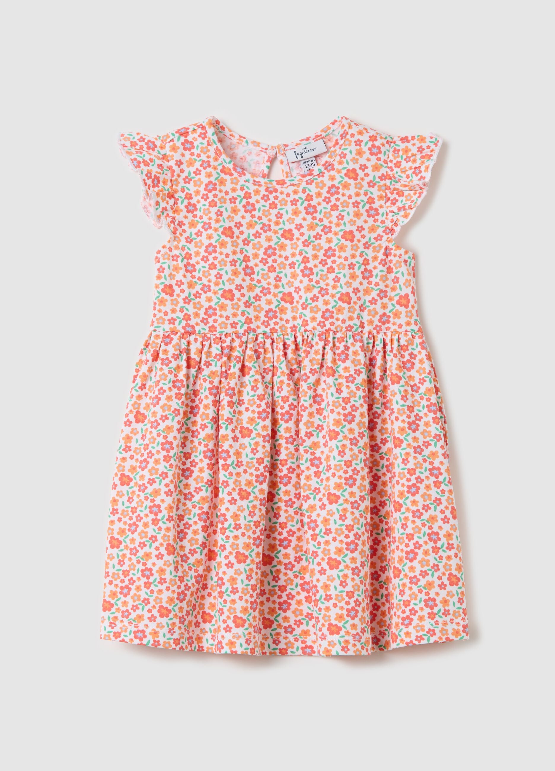 Vestito arancione a fiori in cotone