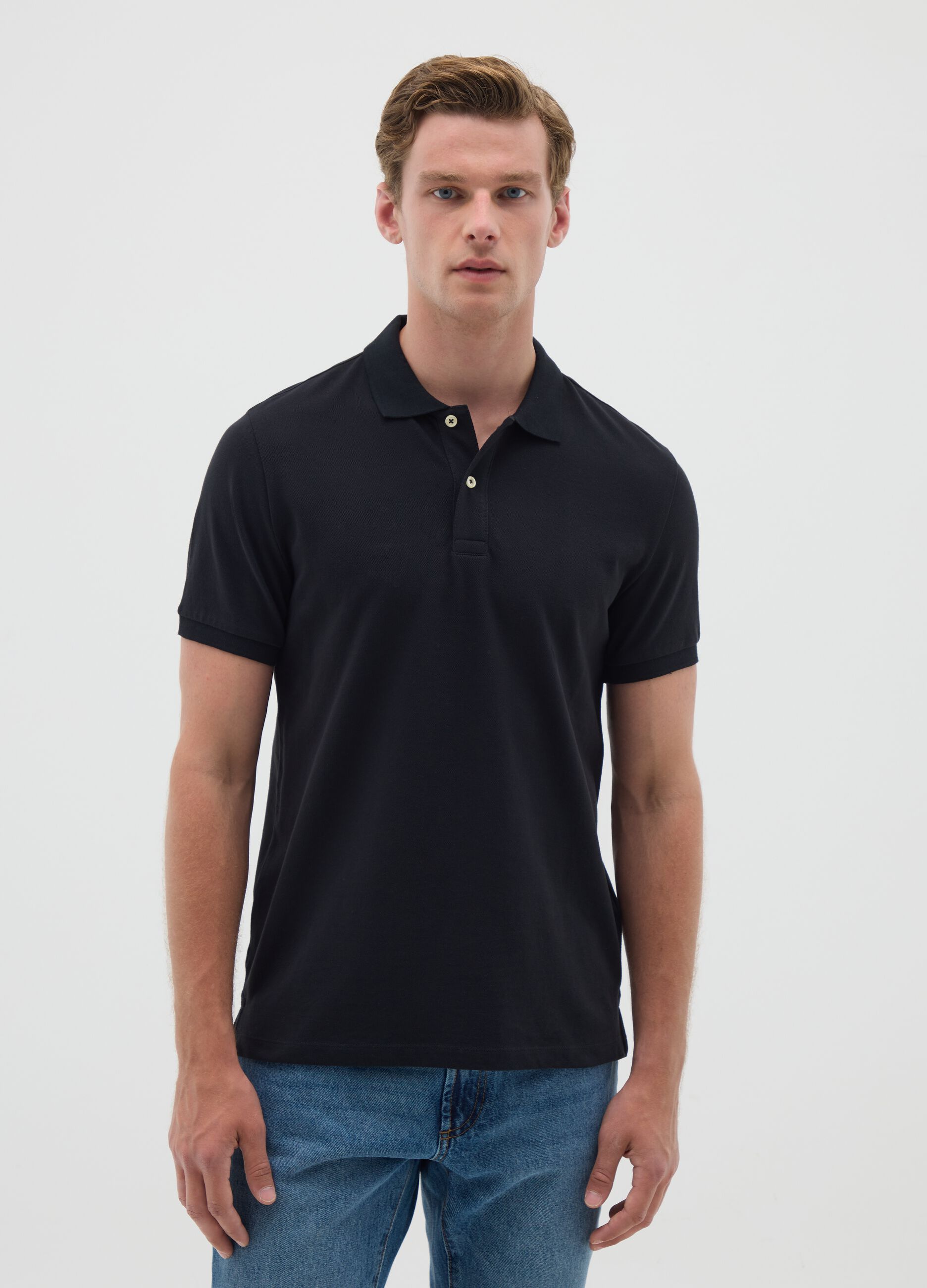 Men's black pure cotton polo regular fit