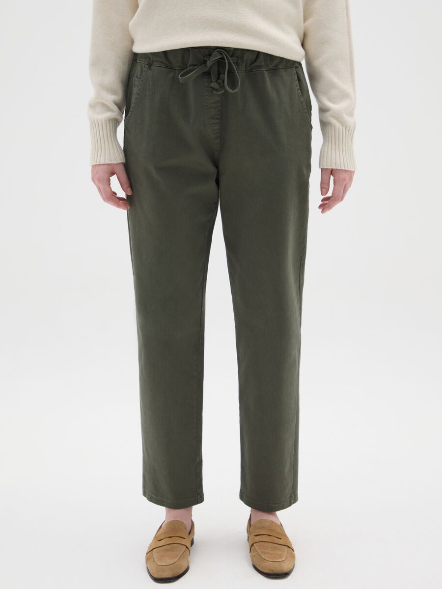 Green stretch cotton trousers regular fit_1