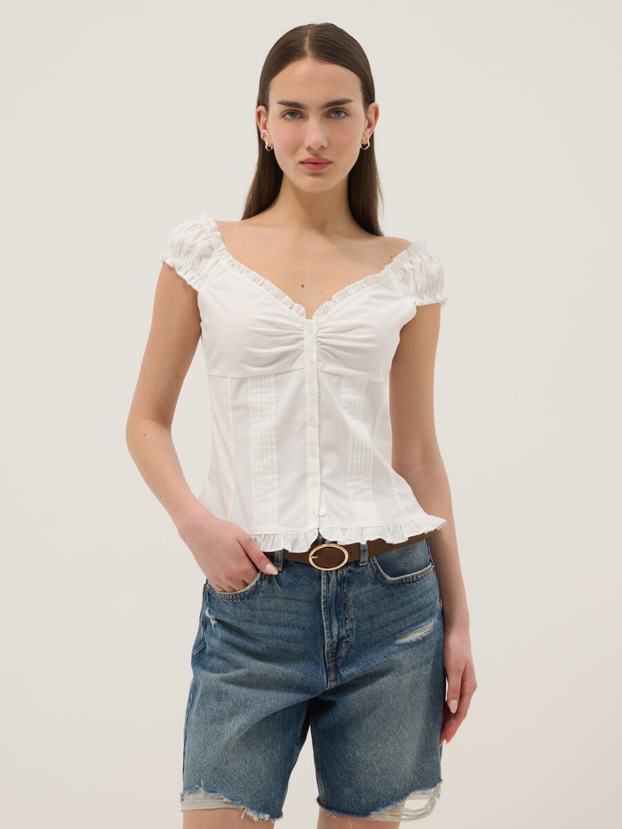 White organic cotton blouse with short sleeves_0