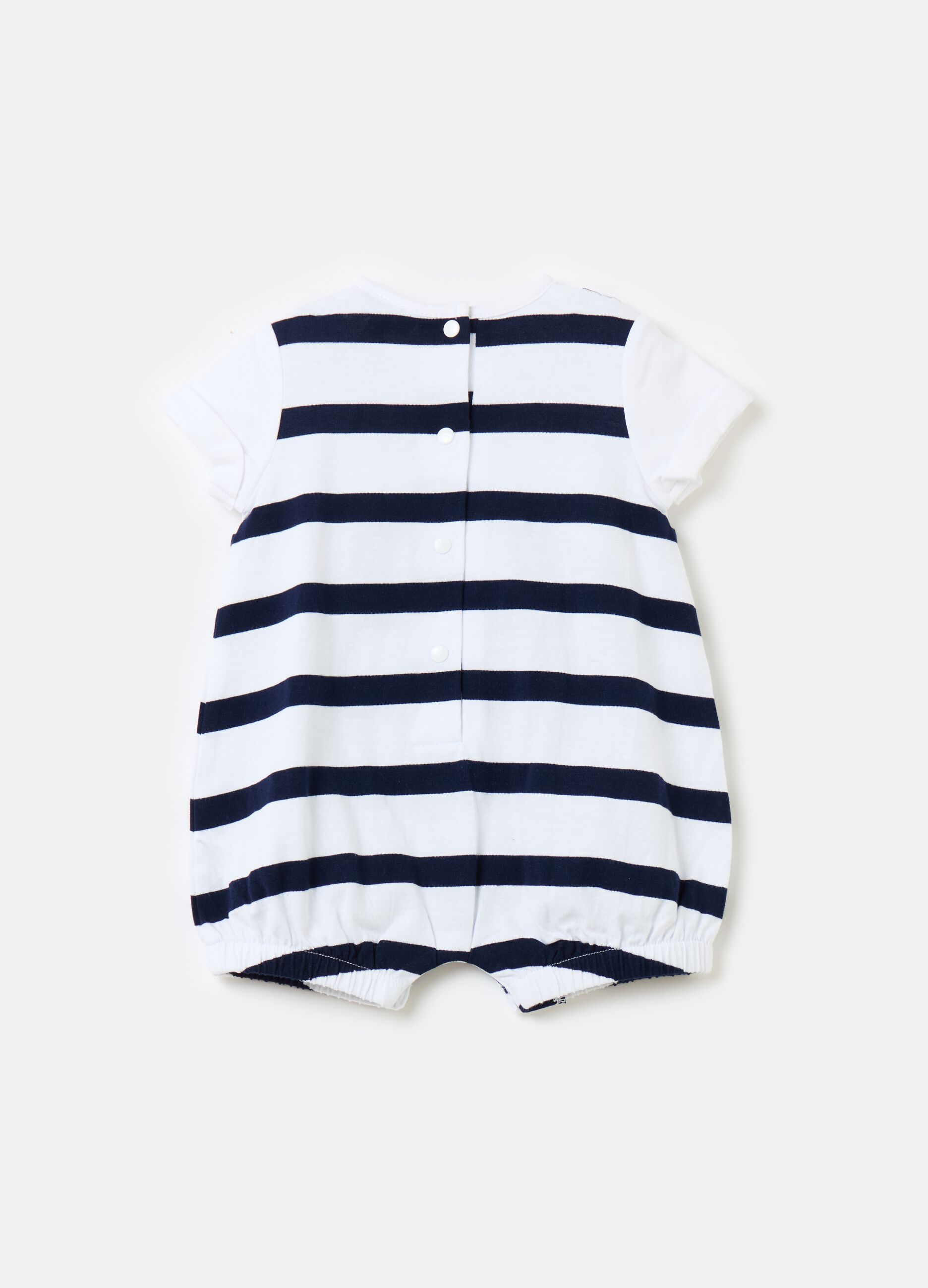 Striped organic cotton onesie with embroidery