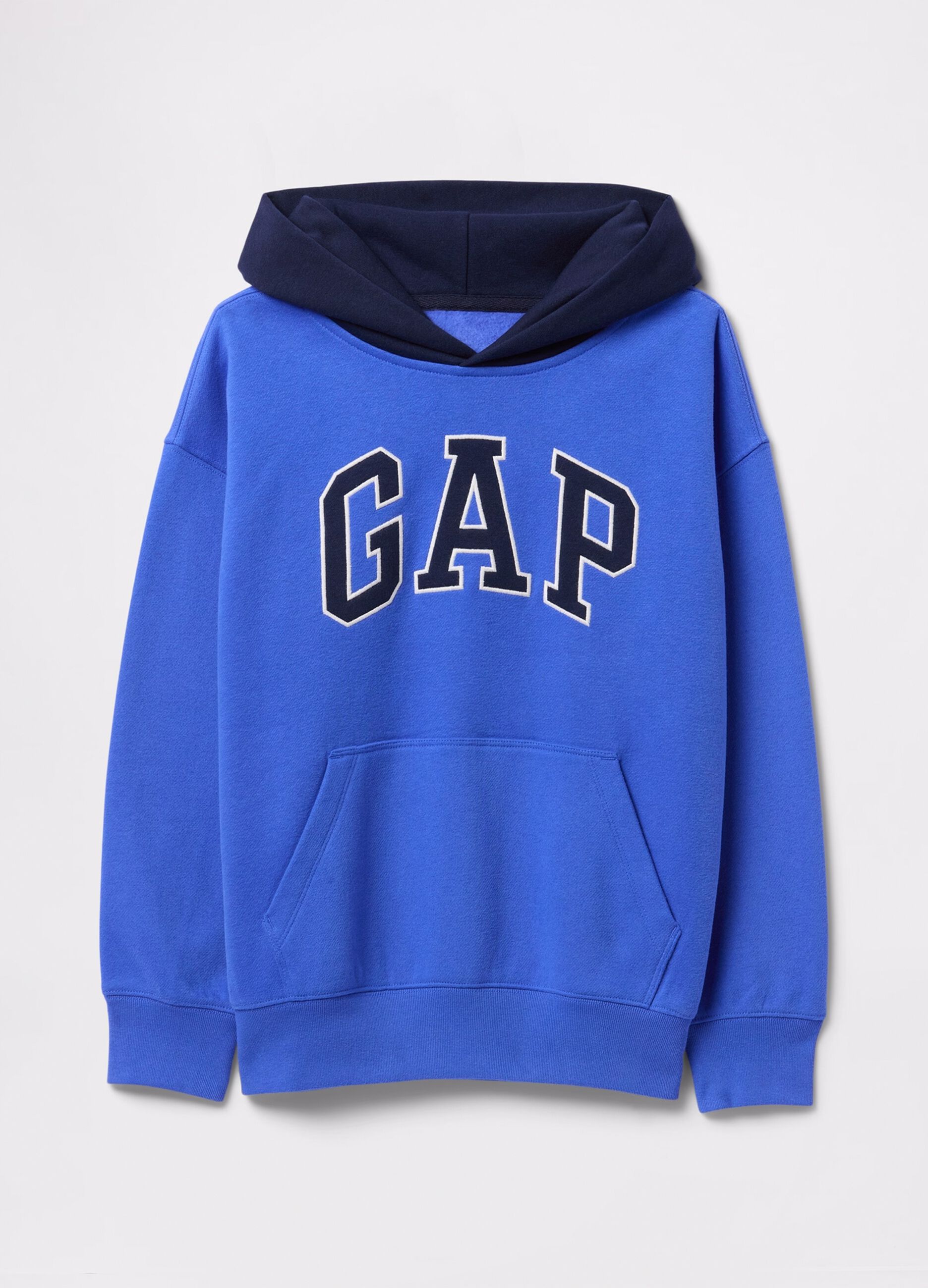 Blue sweatshirt with hood and logo embroidery