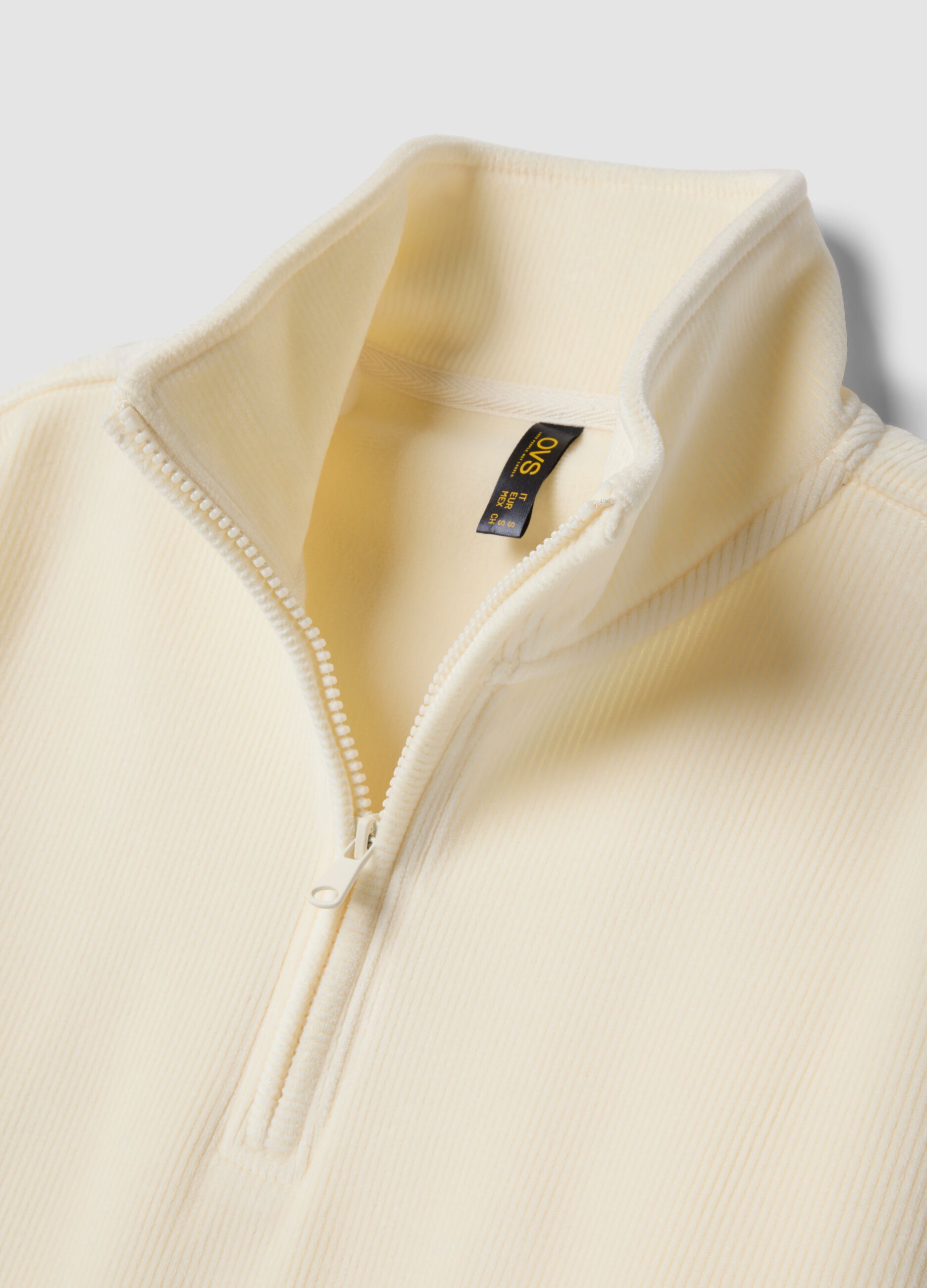 White stretch top with Henley collar