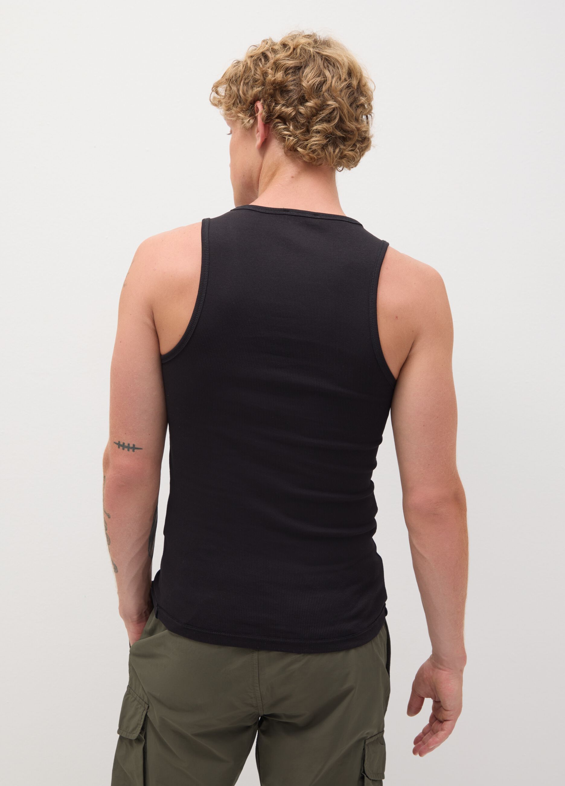Men's Black Fitted Stretch Cotton Vest