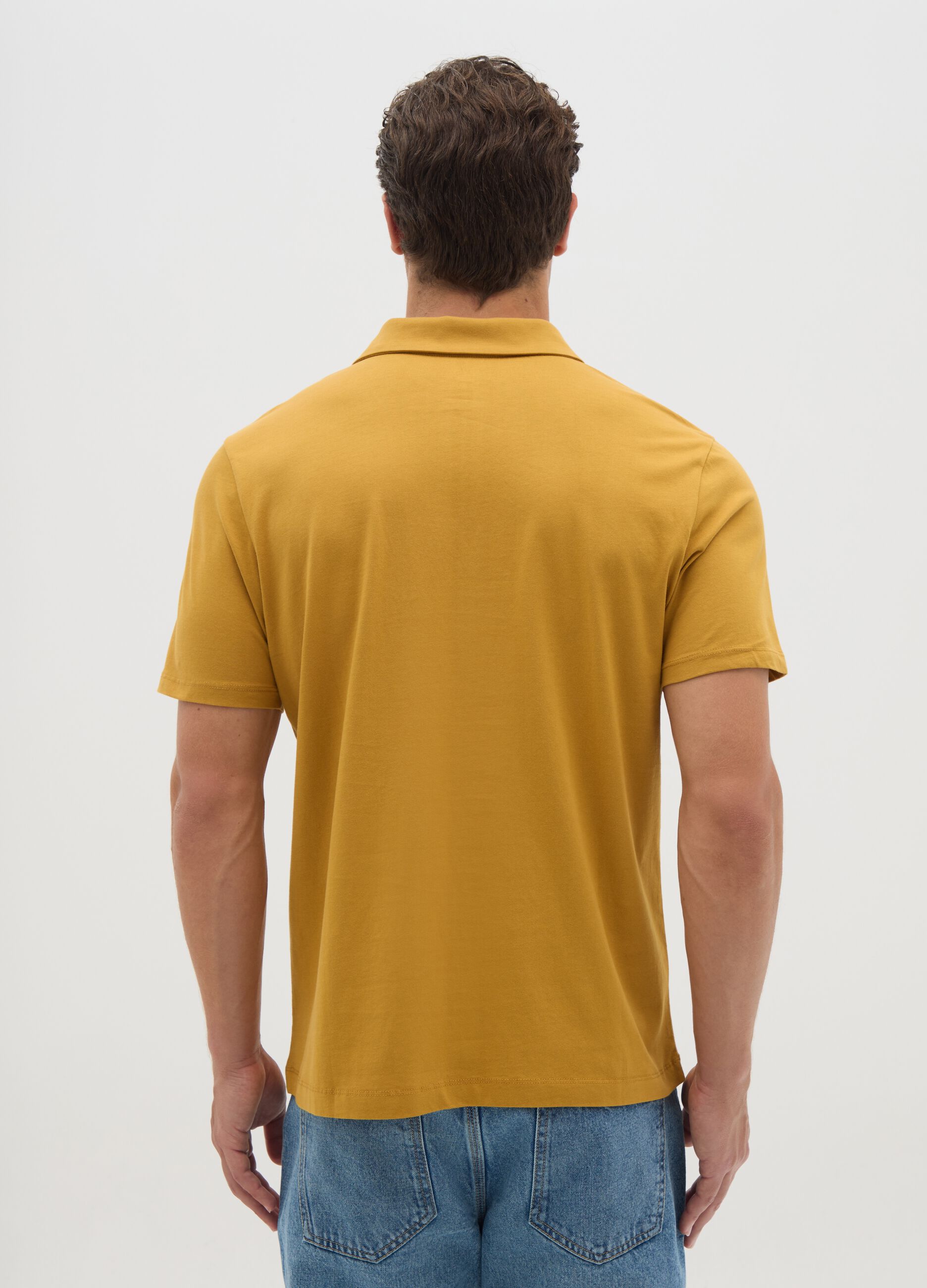Men's yellow pure cotton polo - regular fit