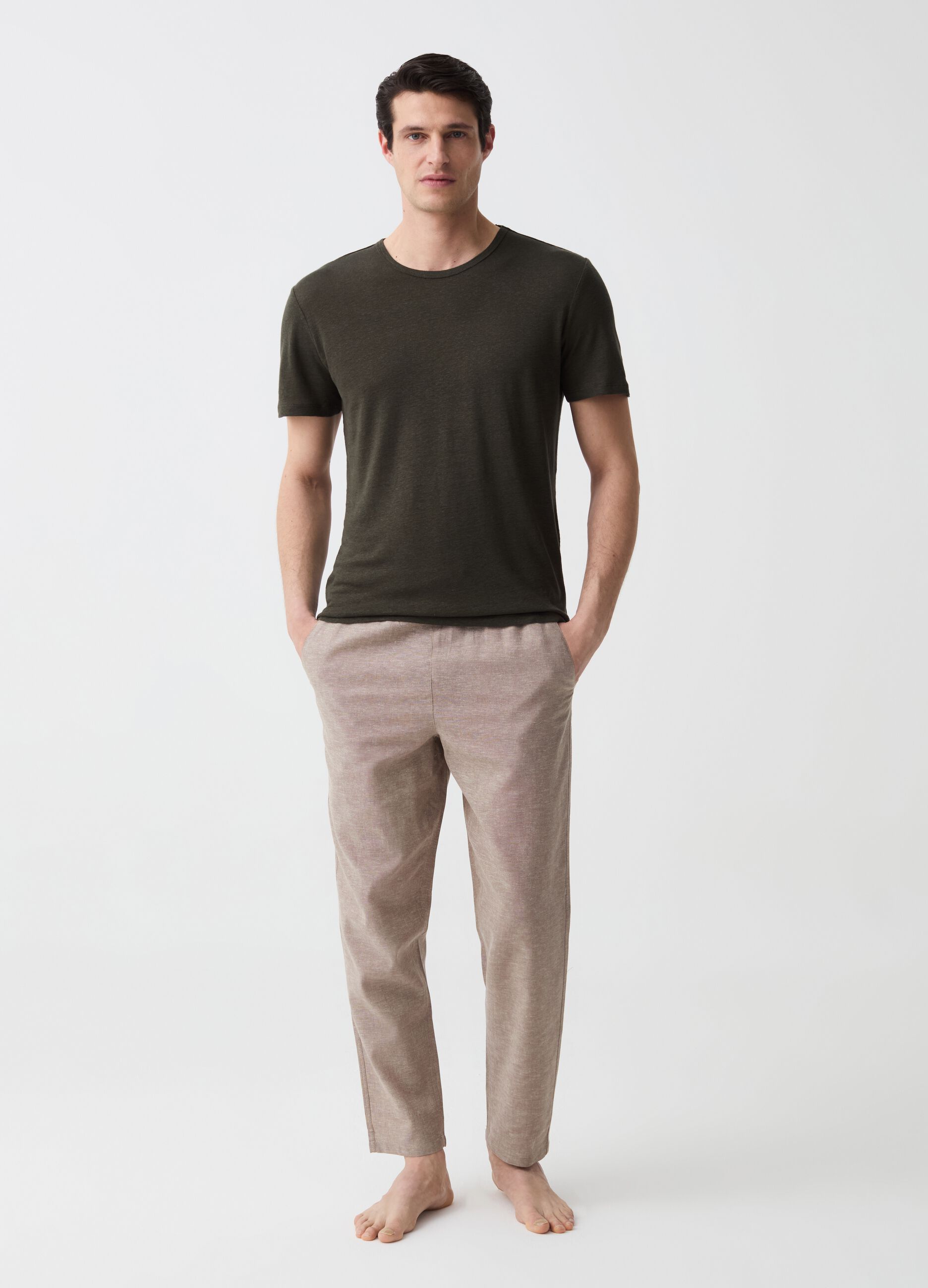 Ovs Pantalone pigiama lungo in lino e cotone