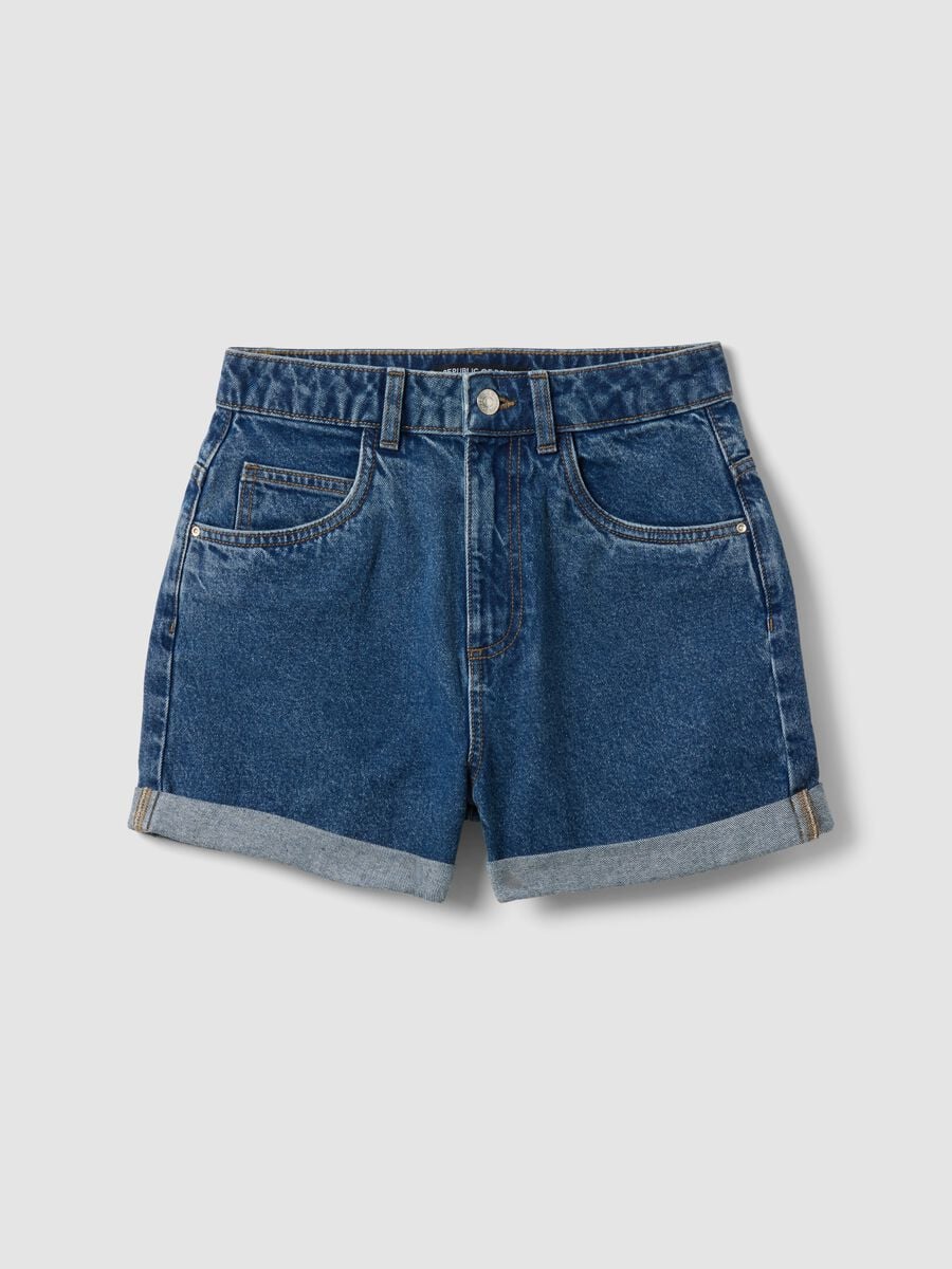 Blue pure cotton denim shorts_4