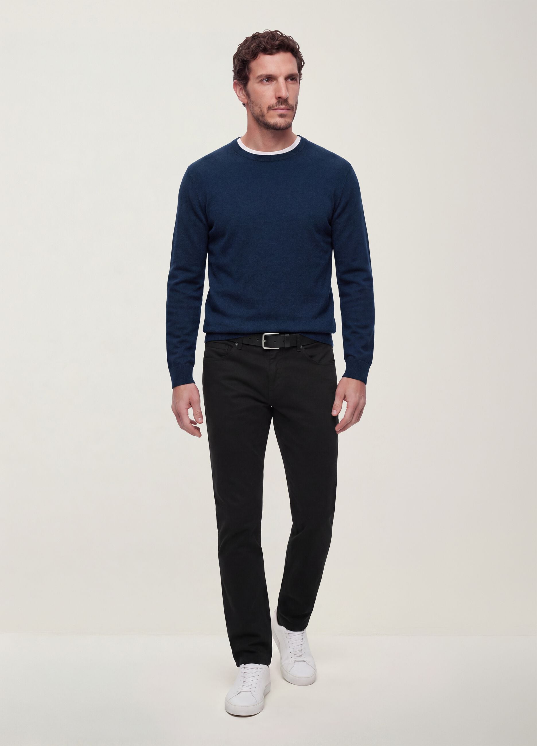 Blue crew-neck jumper in viscose blend, regular fit