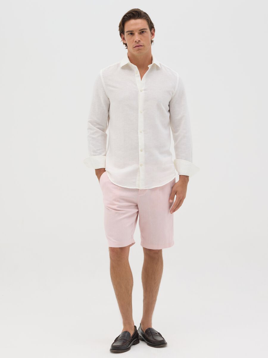 Men’s pink cotton and linen regular-fit shorts_0