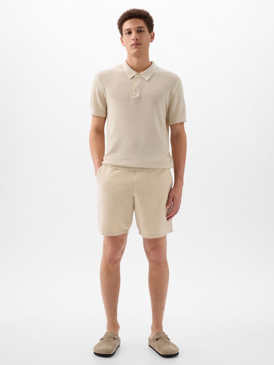 Relaxed-fit Bermuda shorts in cotton and linen_0