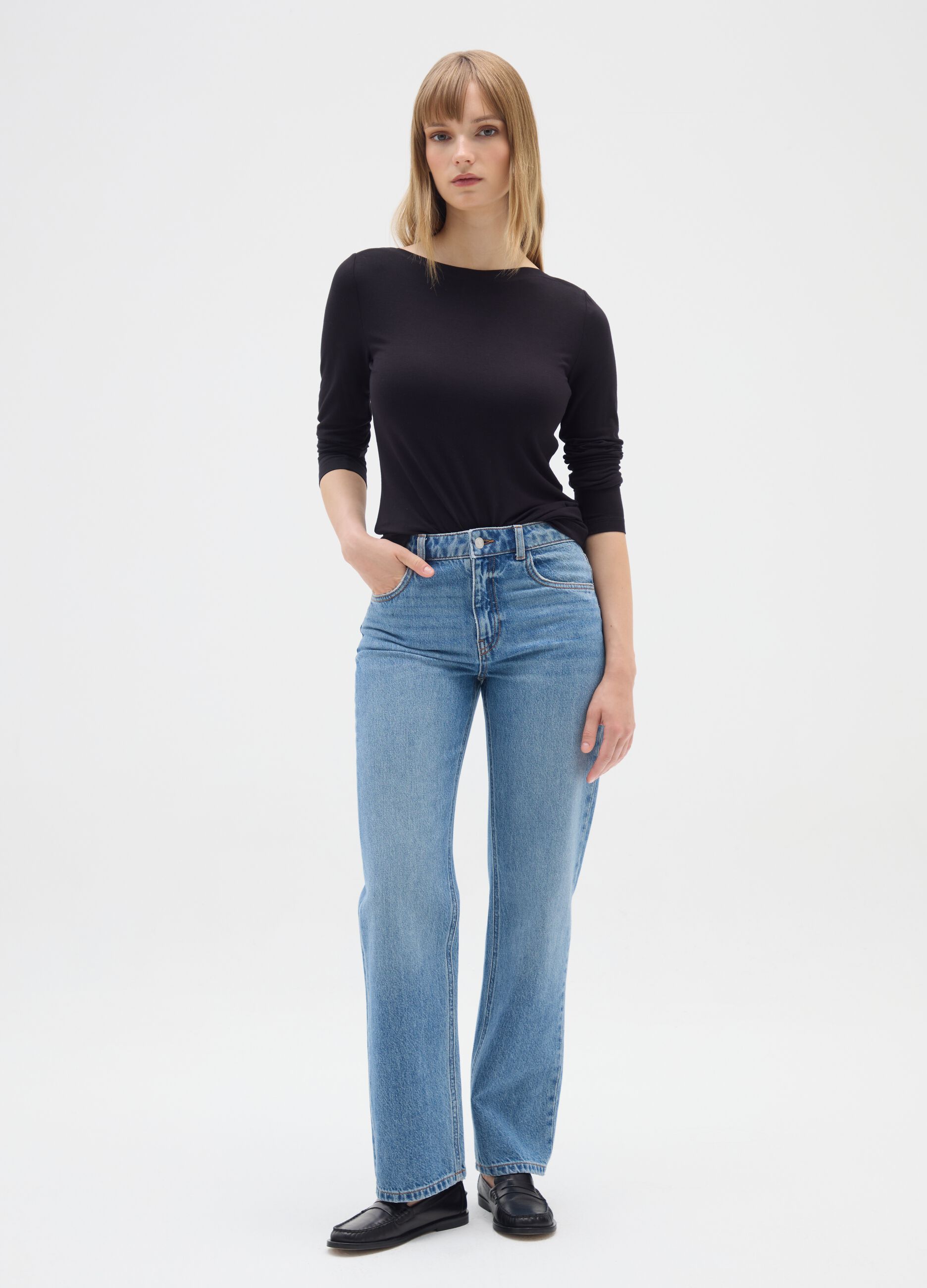 Black Stretch Fabric T-Shirt Regular Fit