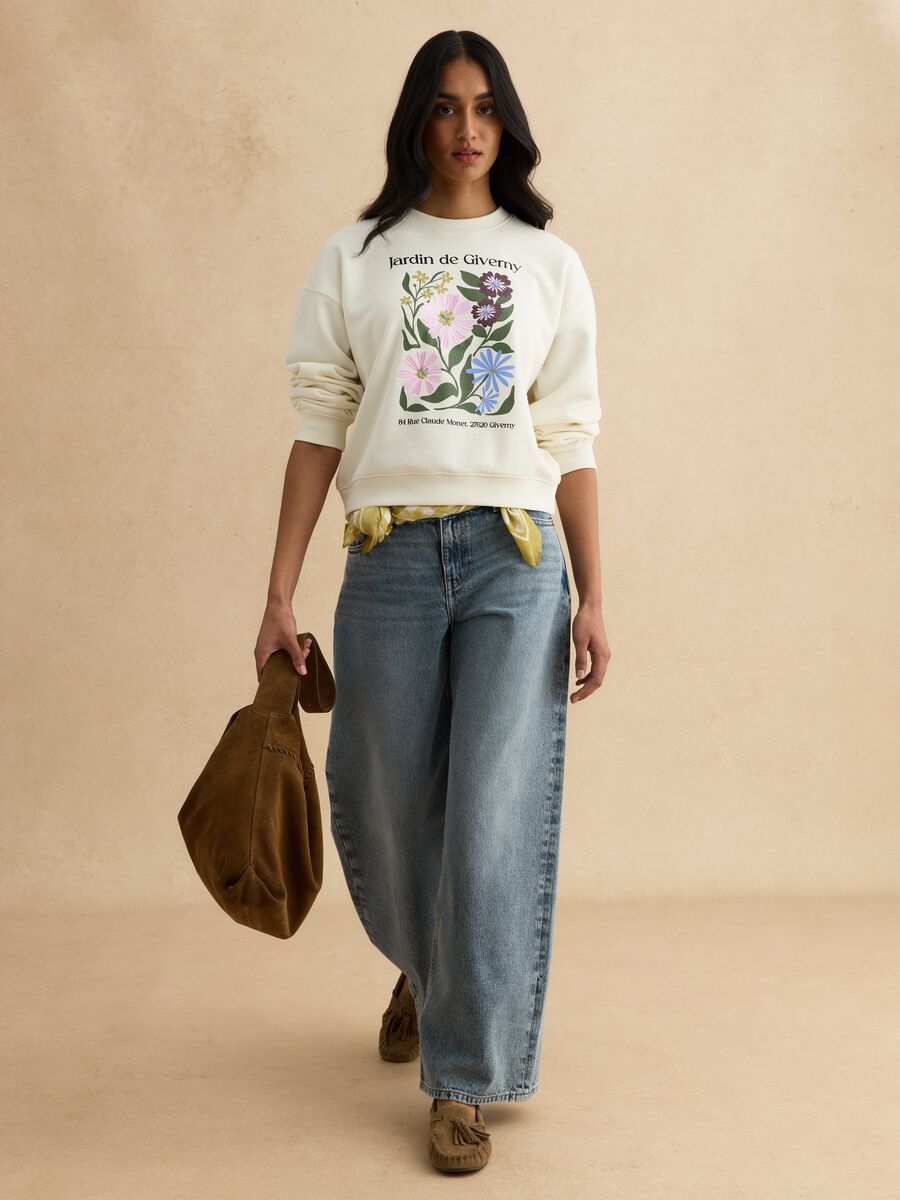 Beige regular fit cotton blend sweatshirt with print_1