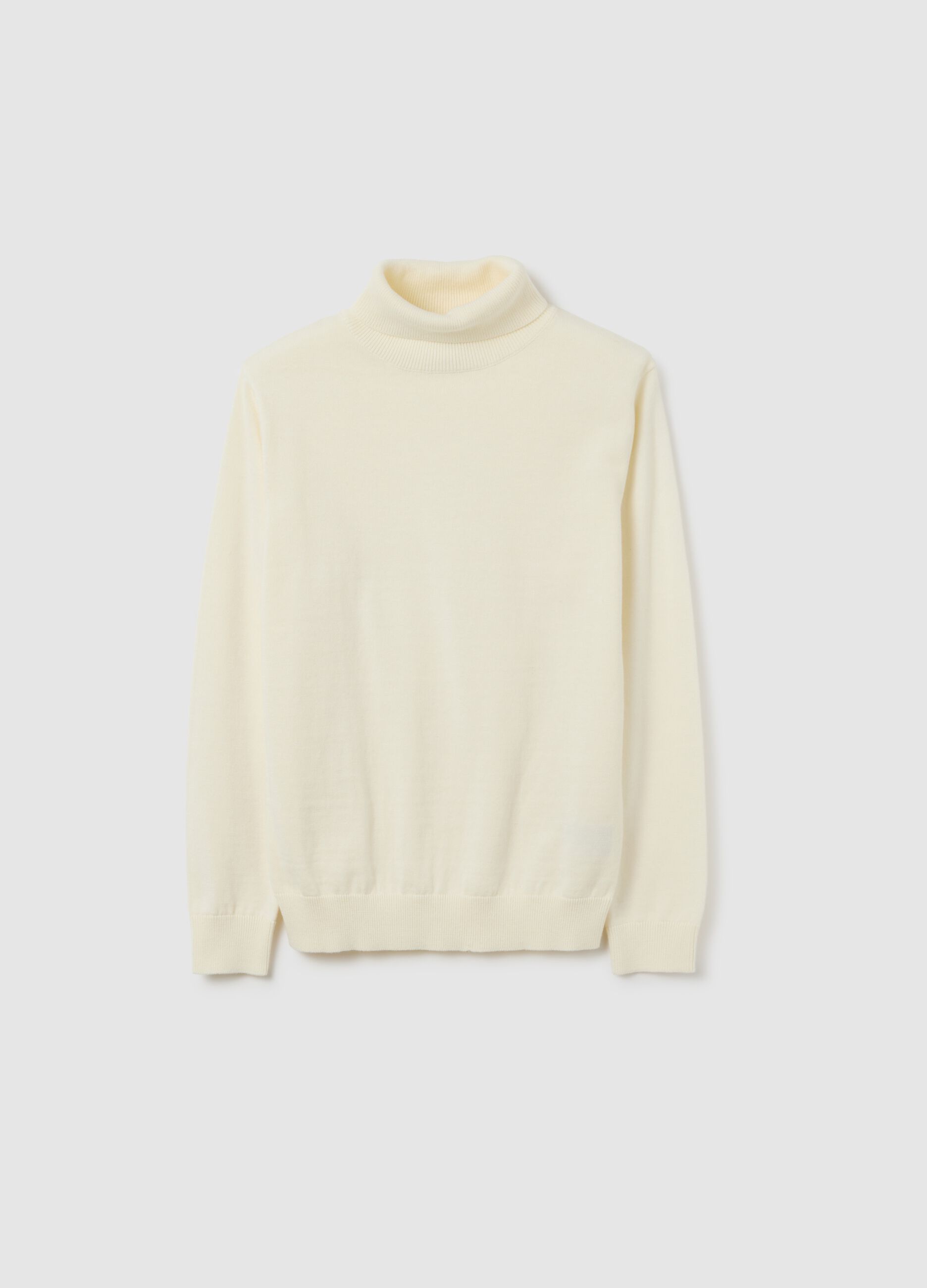 Boys' Regular Fit White Turtleneck Sweater in Pure Cotton