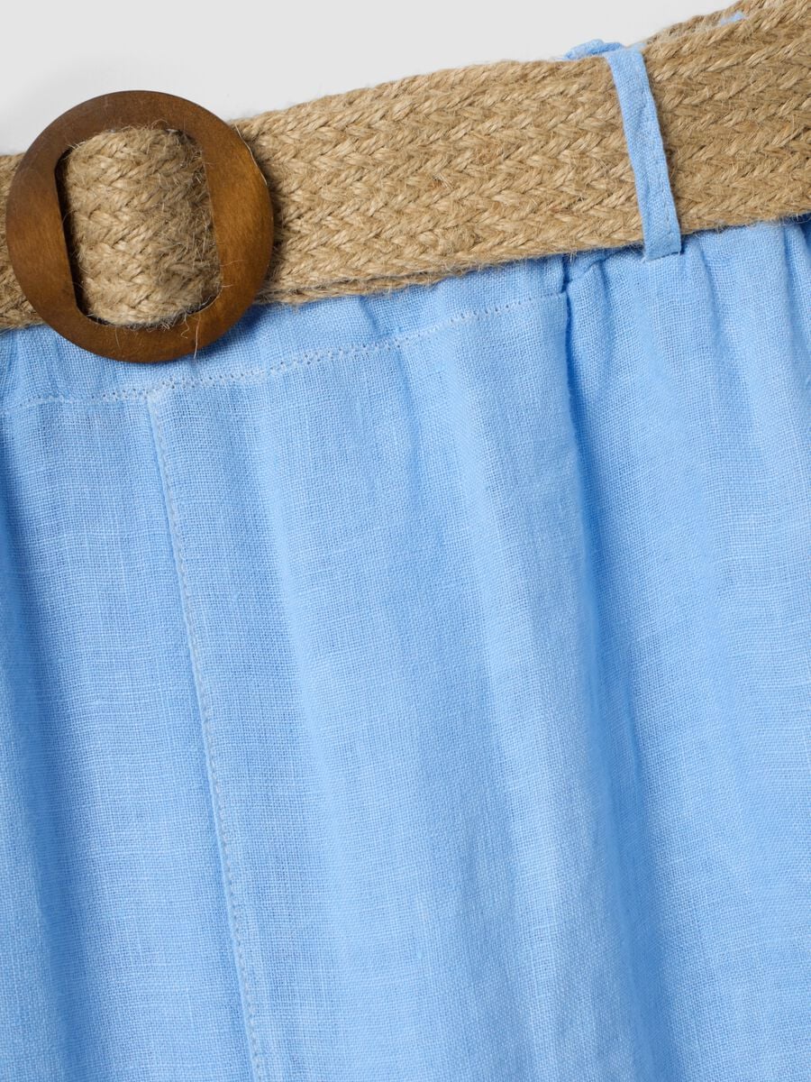 Pantaloni azzurri in puro lino a gamba larga e vita elasticizzata_5
