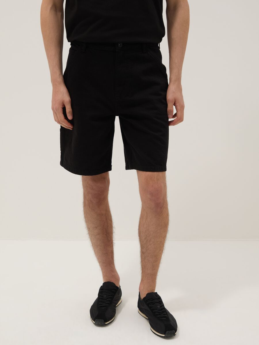 Black pure cotton cargo shorts_1