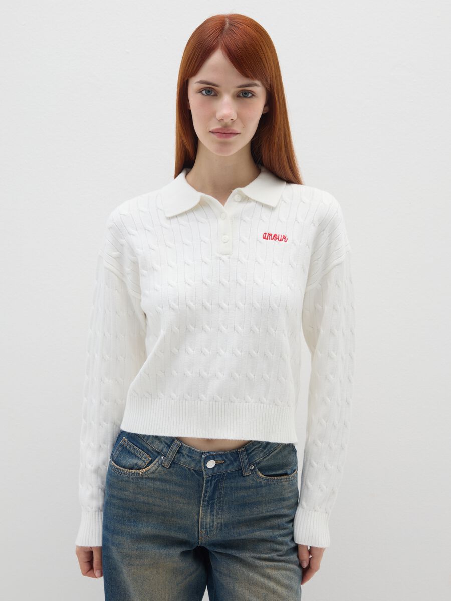 White regular fit jumper with embroidery_0