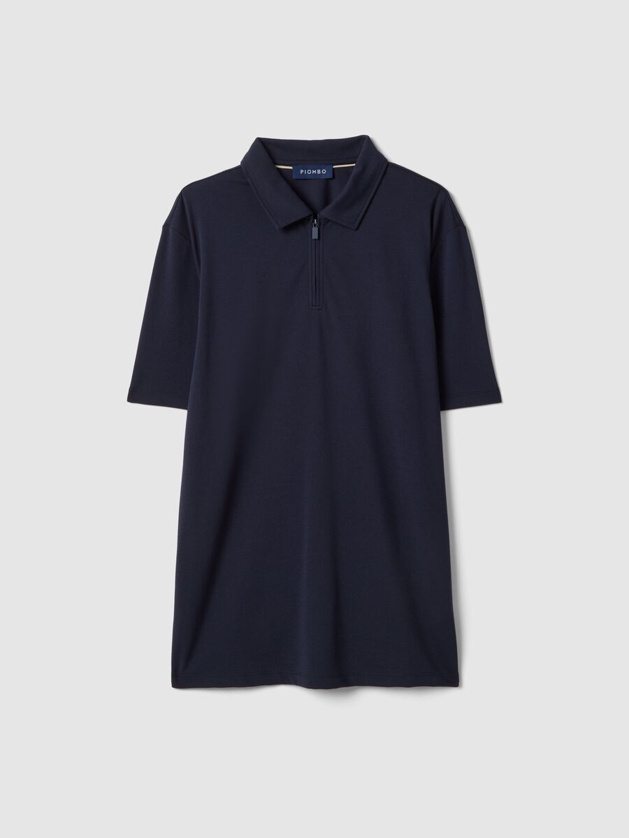 Short-sleeved blue stretch cotton polo regular fit_4