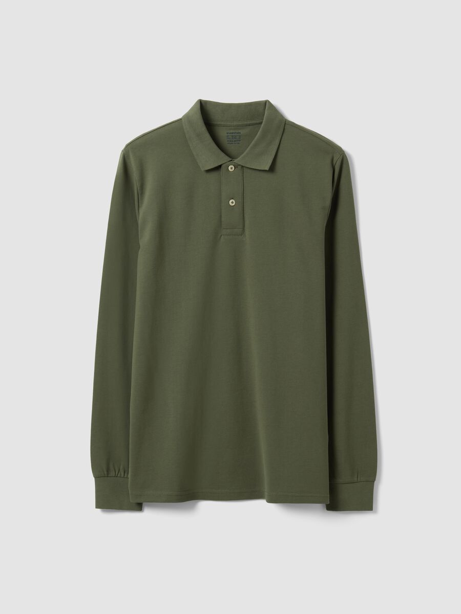 Polo verde in piquet di puro cotone organico a maniche lunghe regular fit_4