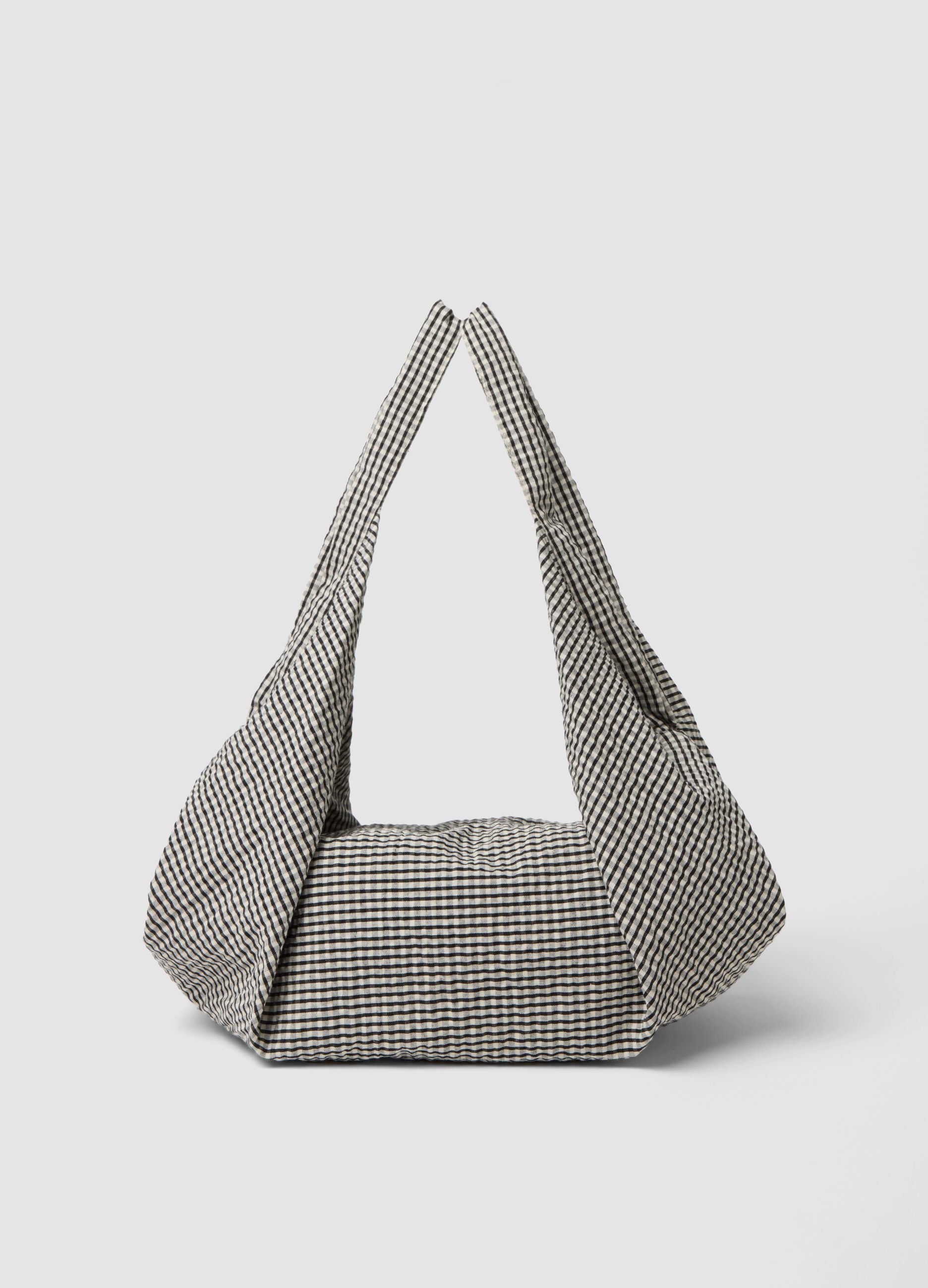Blue cotton-blend check shoulder bag