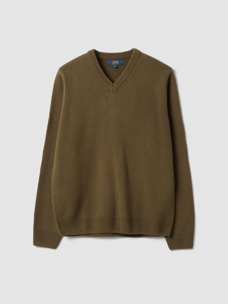 Olive green V-neck regular fit jumper_0