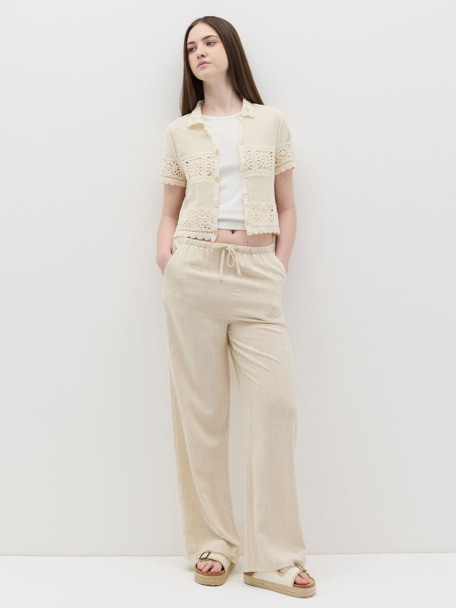 Relaxed-fit trousers in viscose and linen_0