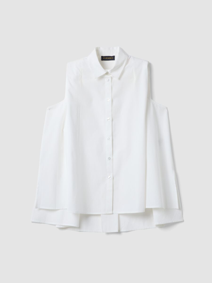 Camicia bianca smanicata in puro cotone regular fit_0