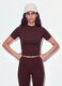 Brown fitted stretch-cotton T-shirt with raised neckline_2