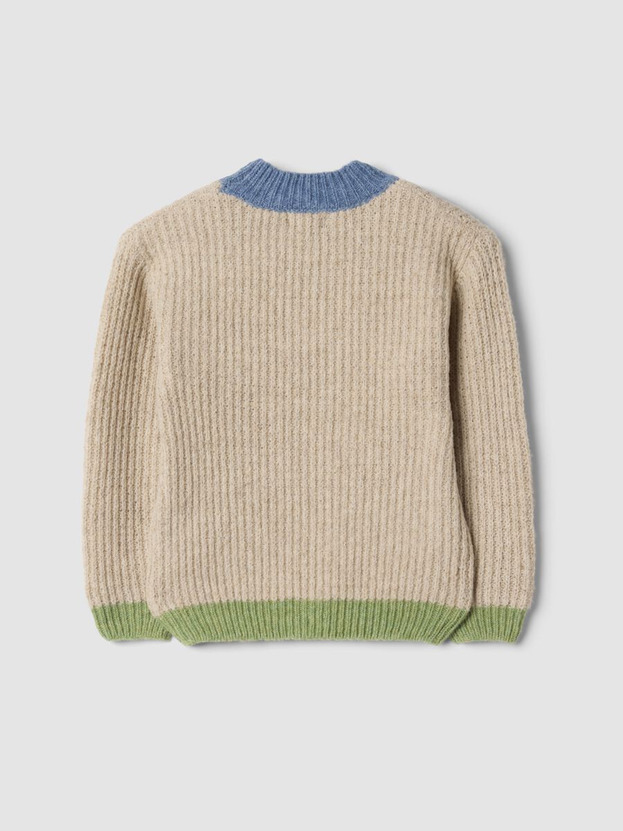 Maglione beige in tessuto elasticizzato con girocollo over fit_1