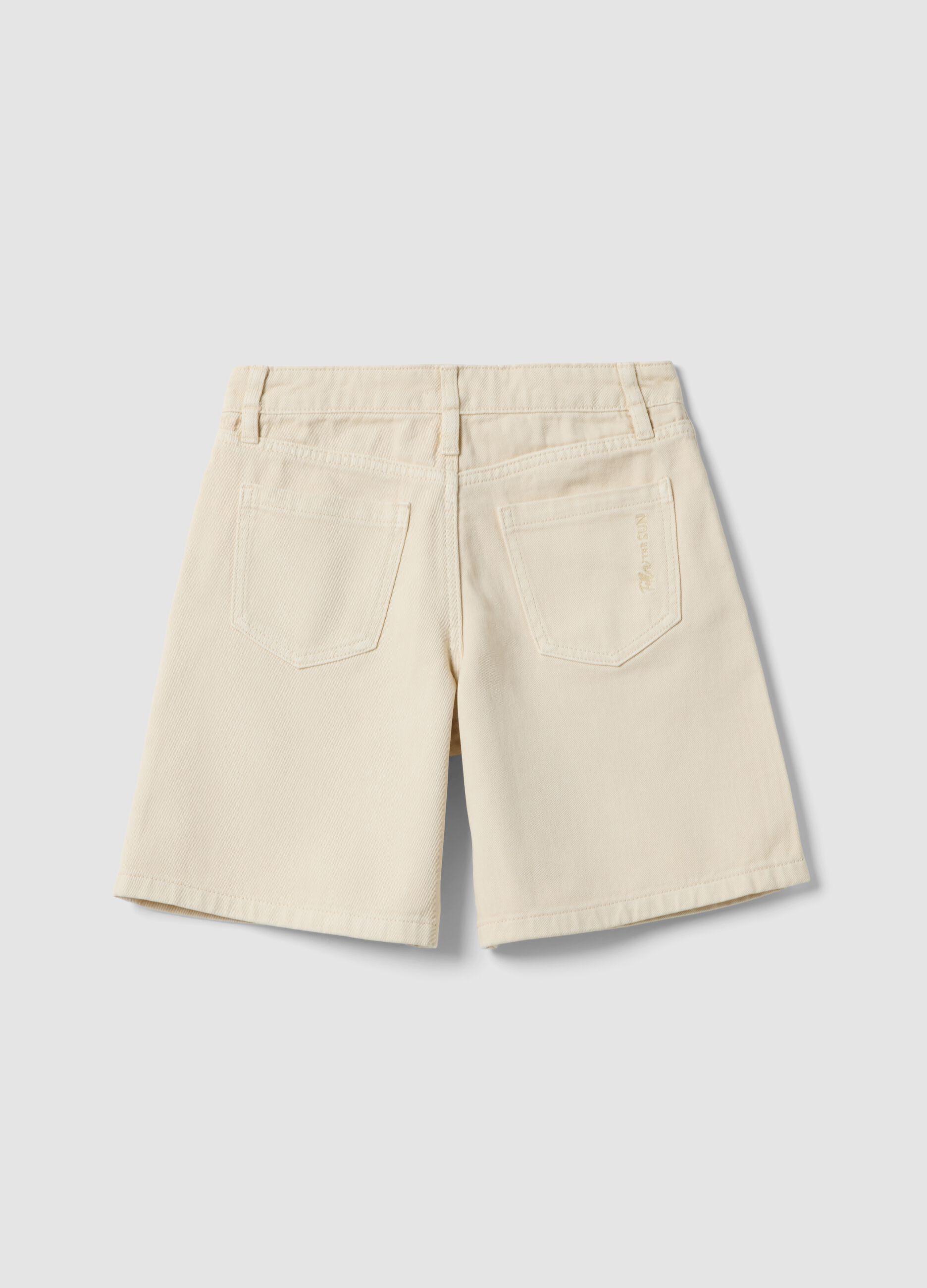 Girls' beige pure cotton shorts with regular fit