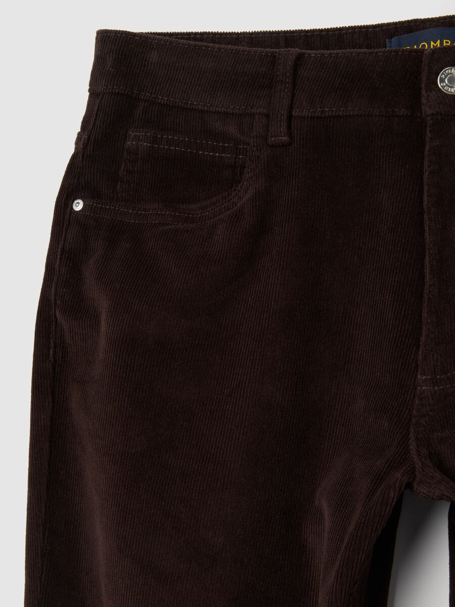 Brown stretch cotton regular fit trousers_5