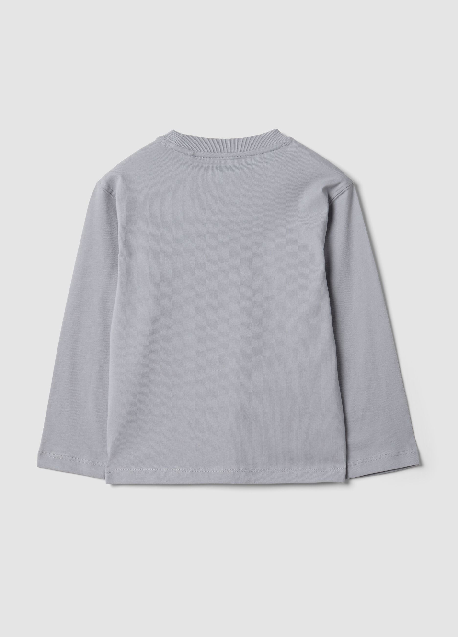 T-shirt grigia in puro cotone a girocollo con stampa skater per bambino