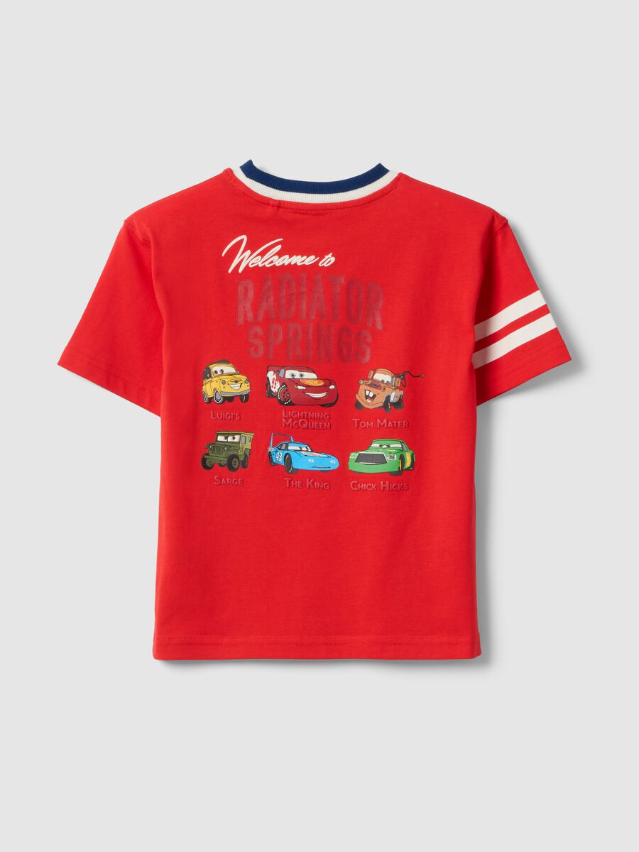 T-shirt rossa in puro cotone da bambino con stampa Cars oversize fit_1