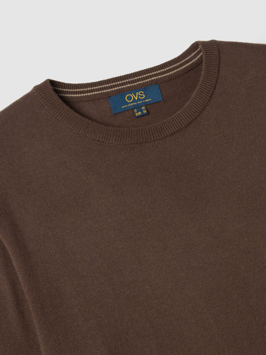 Brown crew neck cotton blend regular fit sweater_5