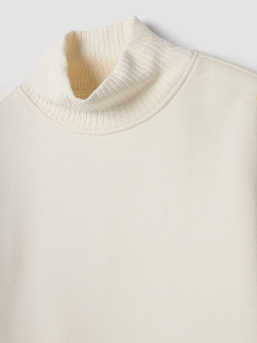 Felpa bianca cropped in misto cotone fleece con girocollo_1