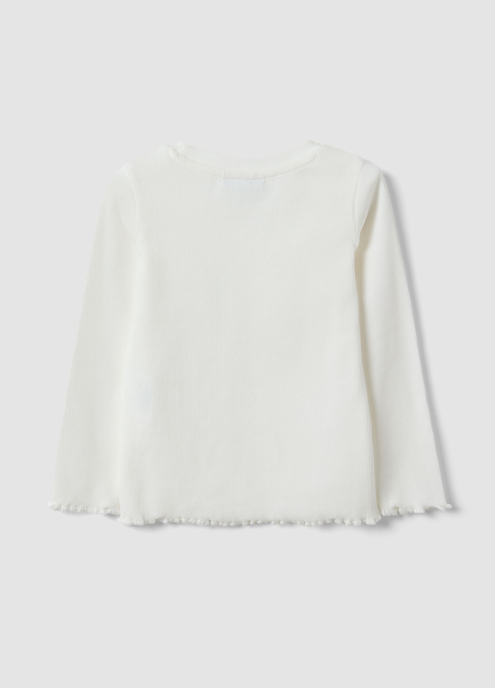 White slim-fit ribbed stretch cotton T-shirt for baby girl