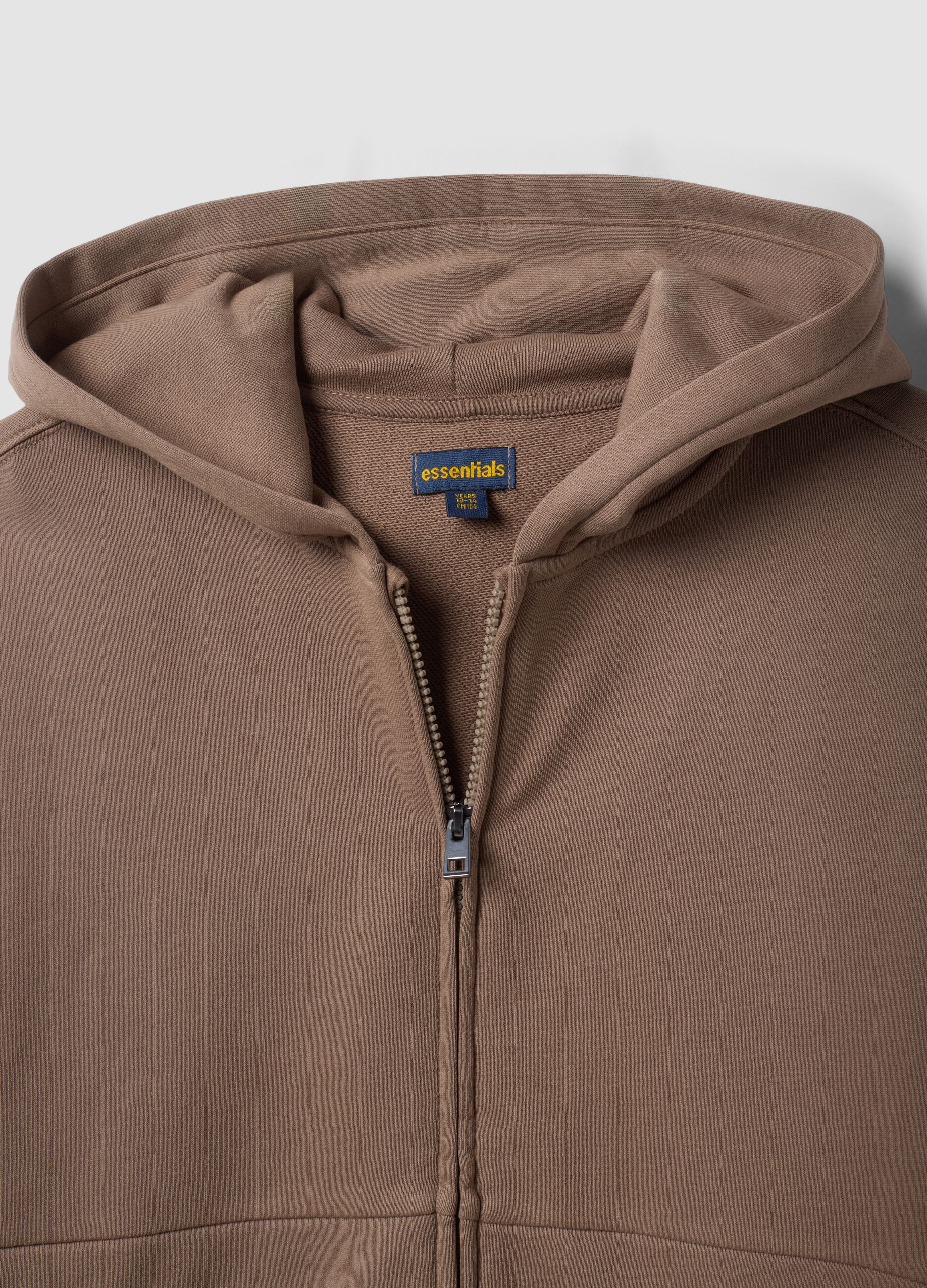 Beige organic cotton zip-up hoodie for boys, relaxed fit