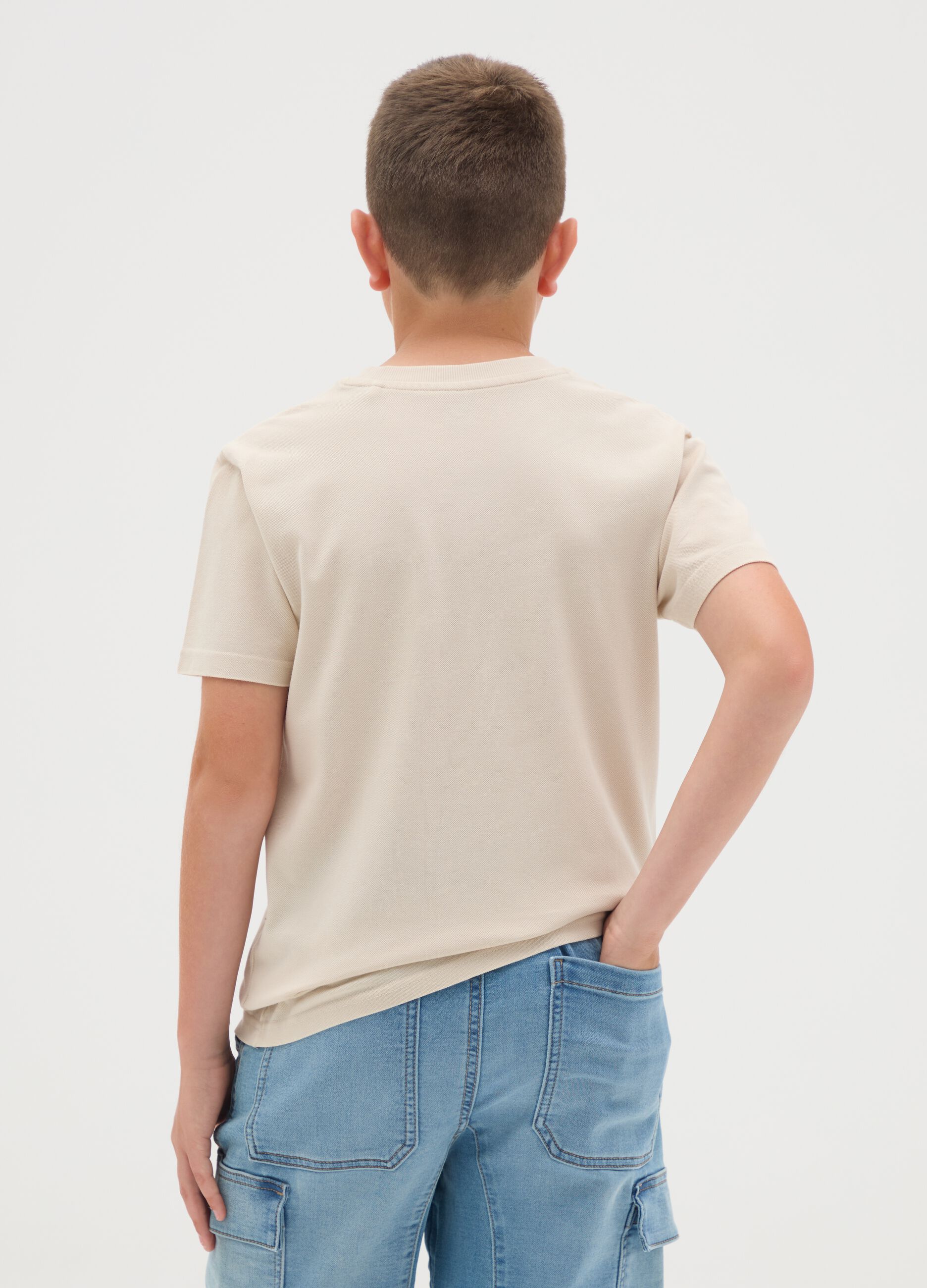 Boys' beige pure cotton T-shirt regular fit