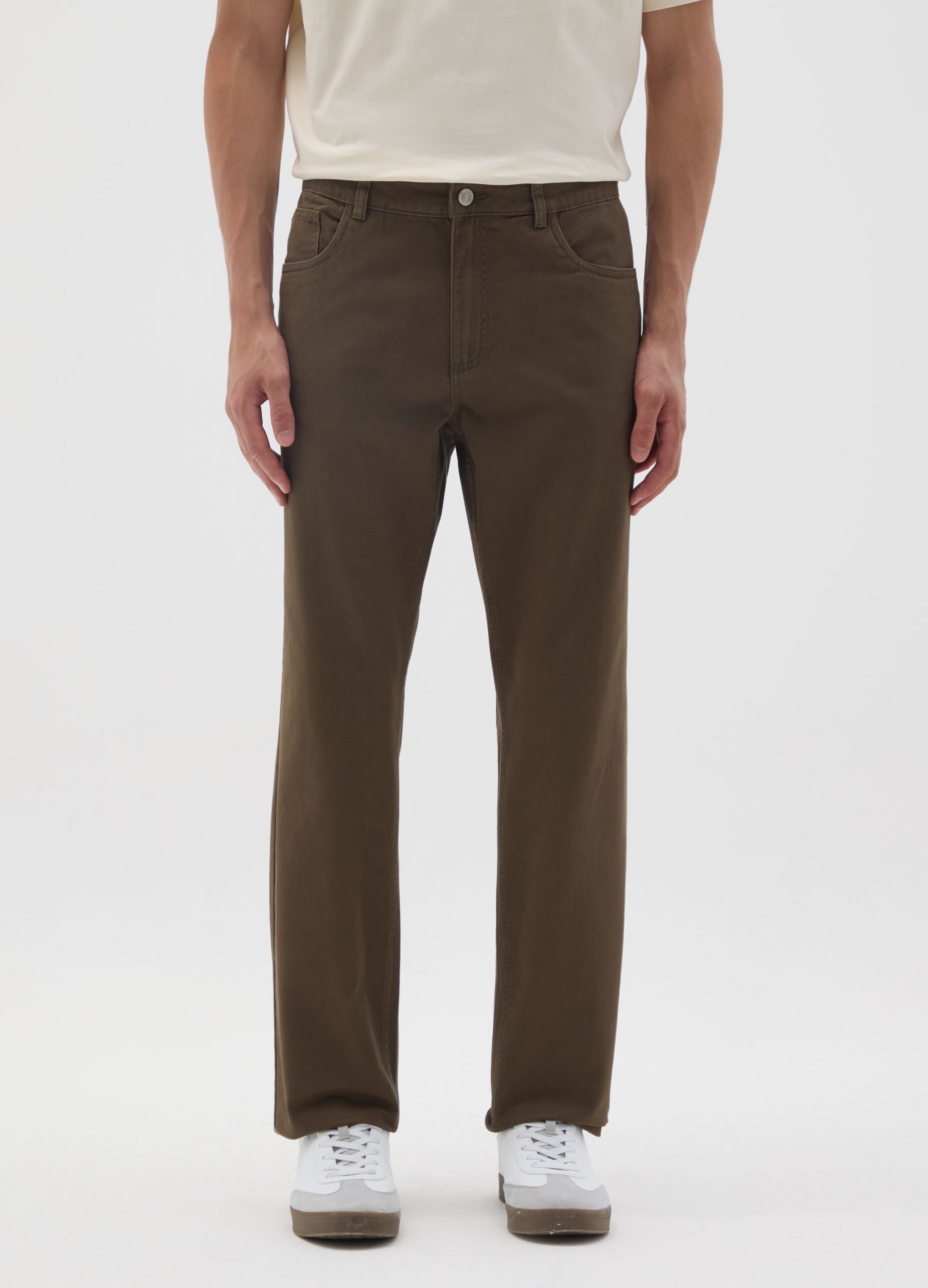 Brown pure cotton regular fit trousers