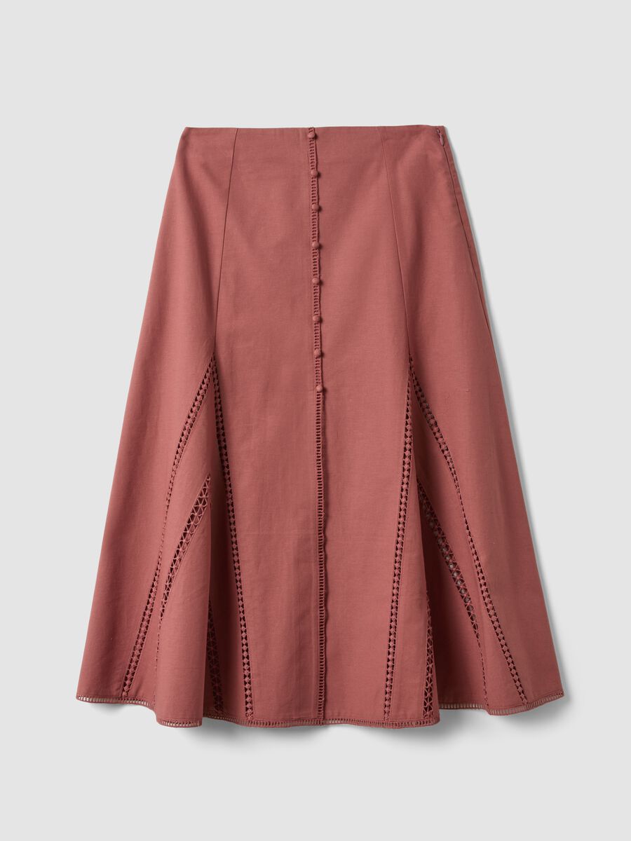 Pink cotton-linen blend skirt with openwork detailing_0