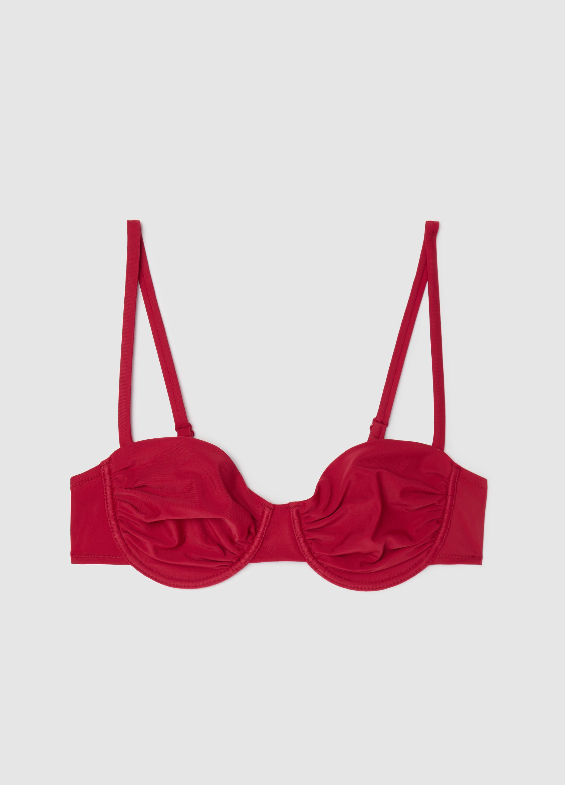Women’s bikini top in red stretch fabric with cups