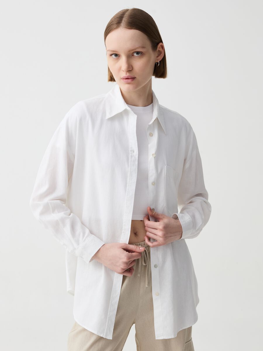 Linen and viscose oversized shirt with pocket_1