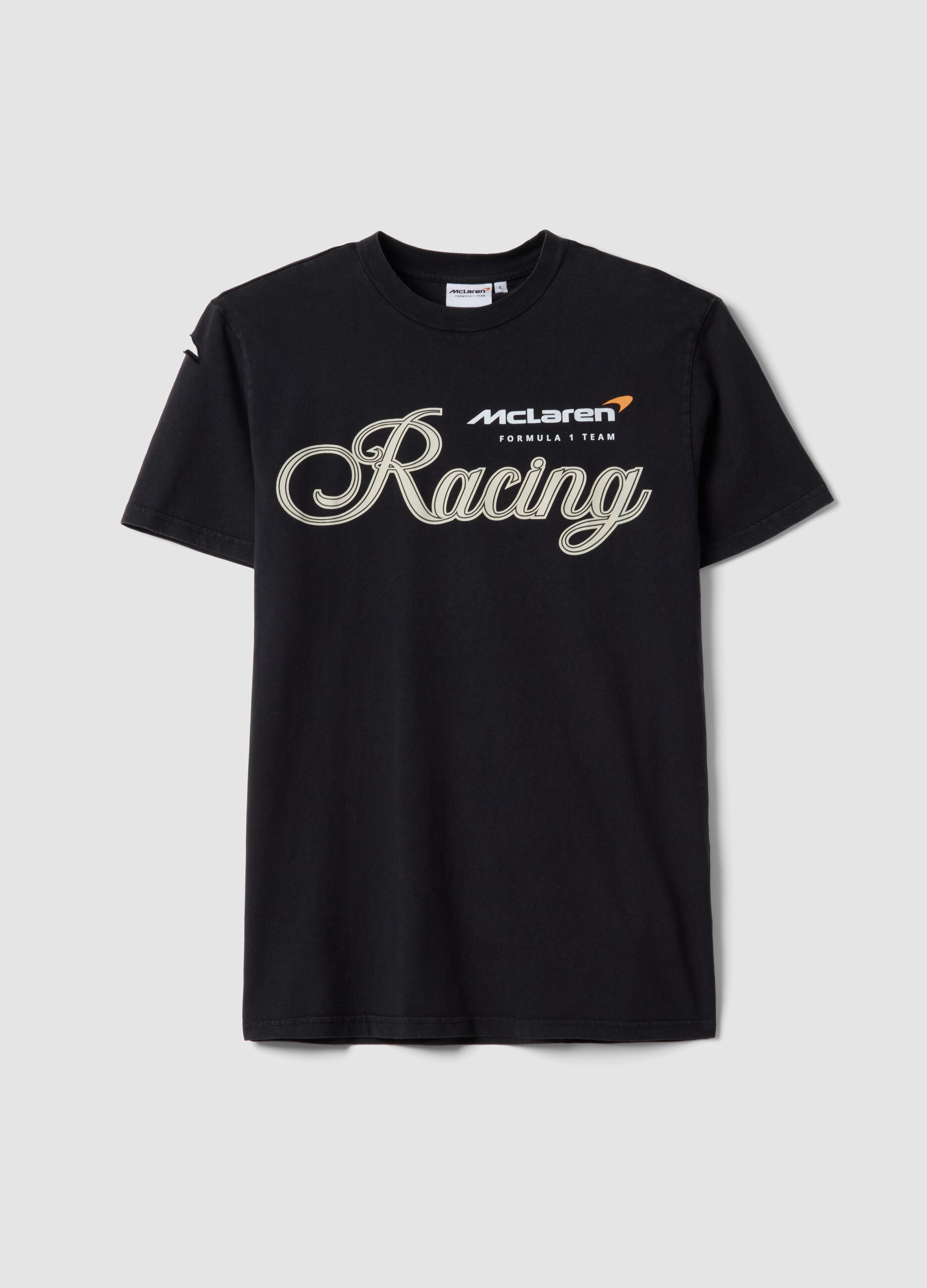 Black pure cotton regular fit t-shirt with McLaren print