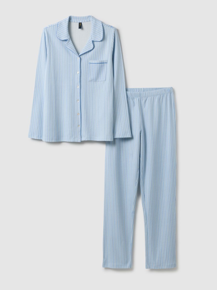 Regular fit multicolour striped pyjamas in pure cotton with V-neck_4