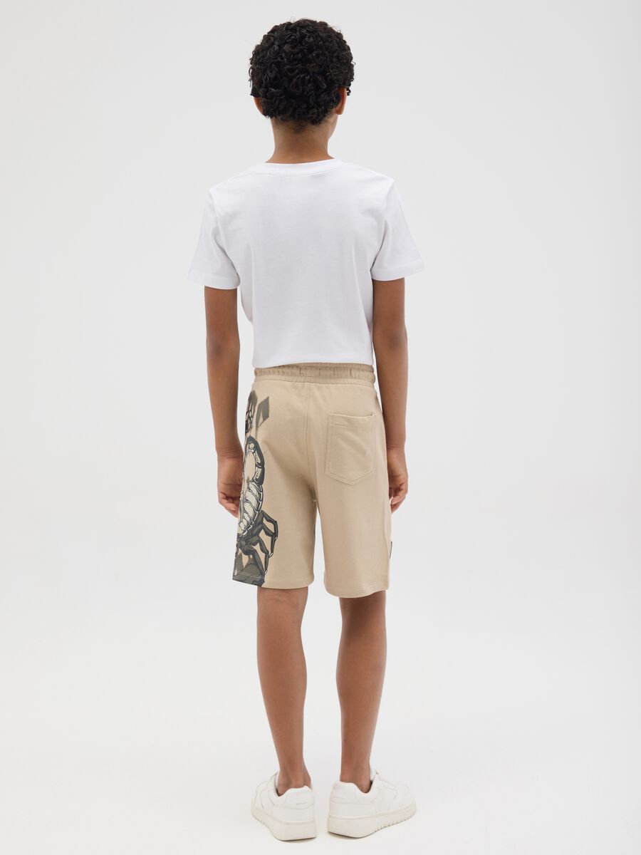 Bermuda in cotone con coulisse e stampa beige_1