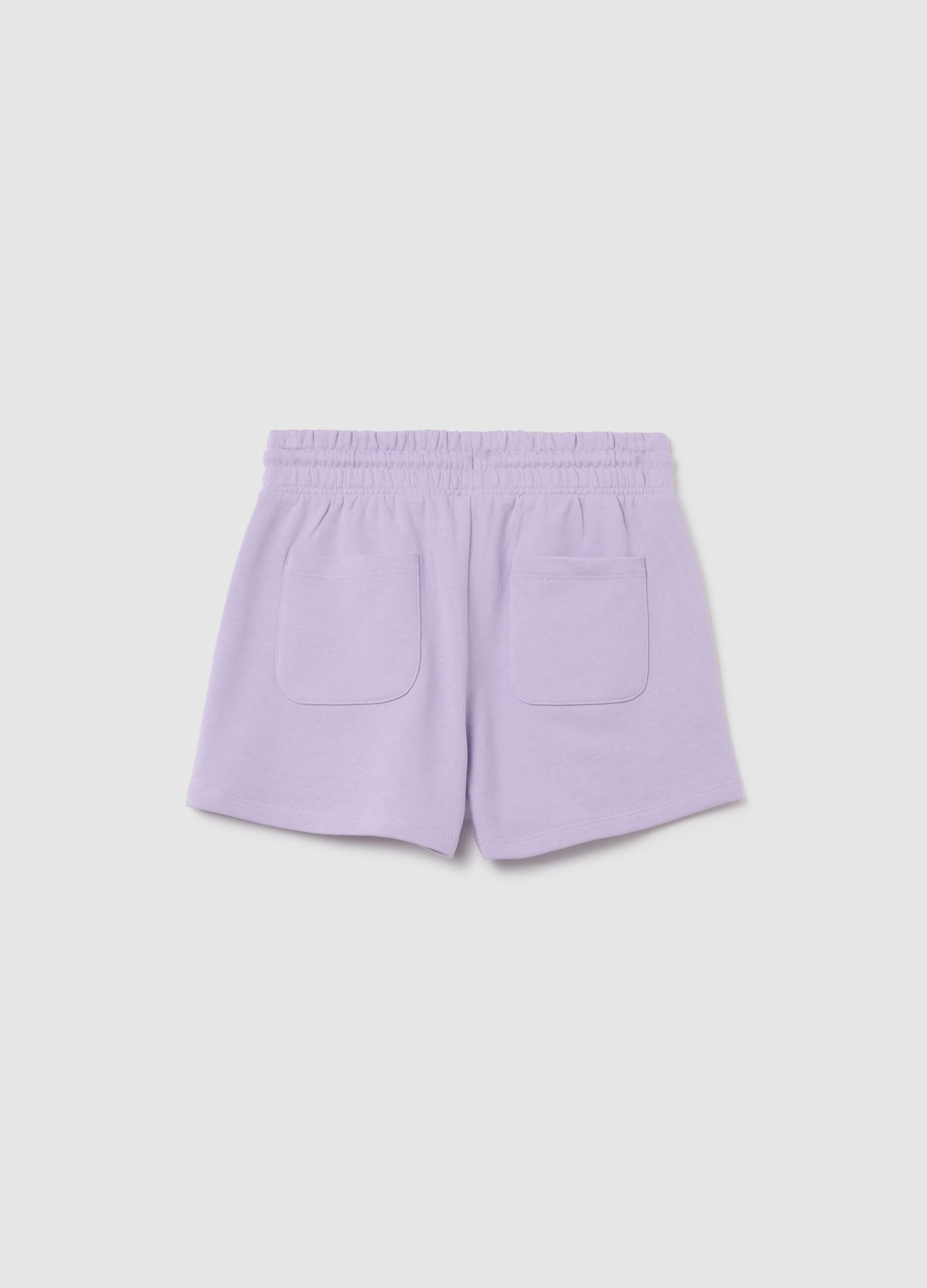 Girls' purple cotton regular fit shorts with back pockets