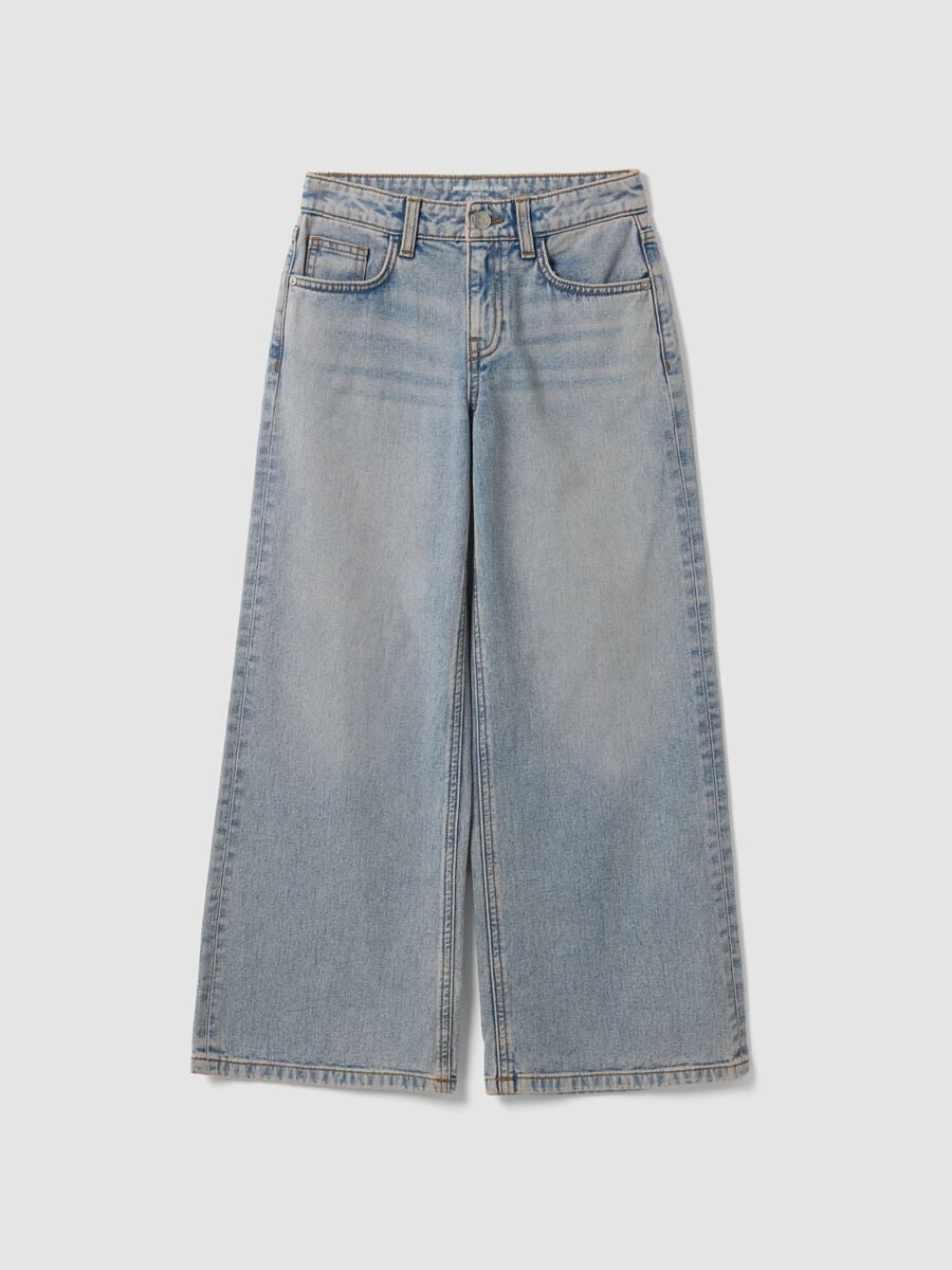 Jeans denim azzurri wide leg in puro cotone per ragazza_3